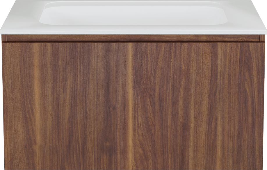 Balmani Sfera zwevend badmeubel 90 x 55 cm amerikaans notenhout met Tablo Strada enkele wastafel in composietmarmer hoogglans wit