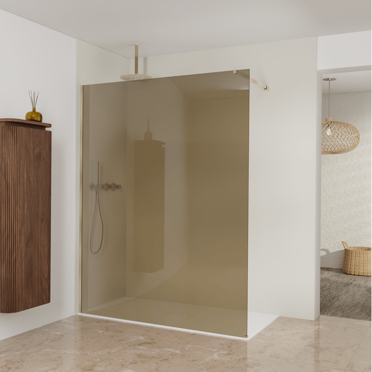 Balmani Modular douche à l'italienne: 160 x 200 cm, Verre bronze, avec coating, Profil Brushed Champagne Gold