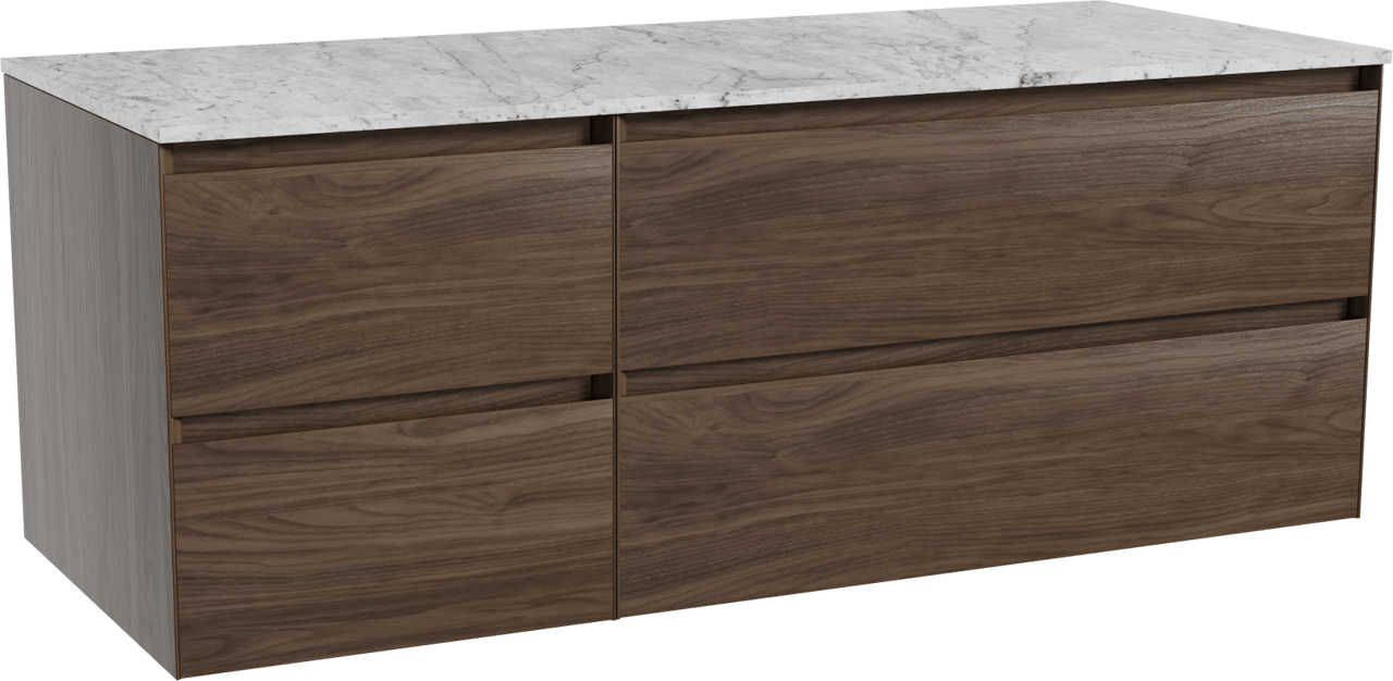 Balmani Mitra meuble salle de bains suspendu 135 x 55 cm noyer américain avec Stretto tablette simple ou double en marbre carrara