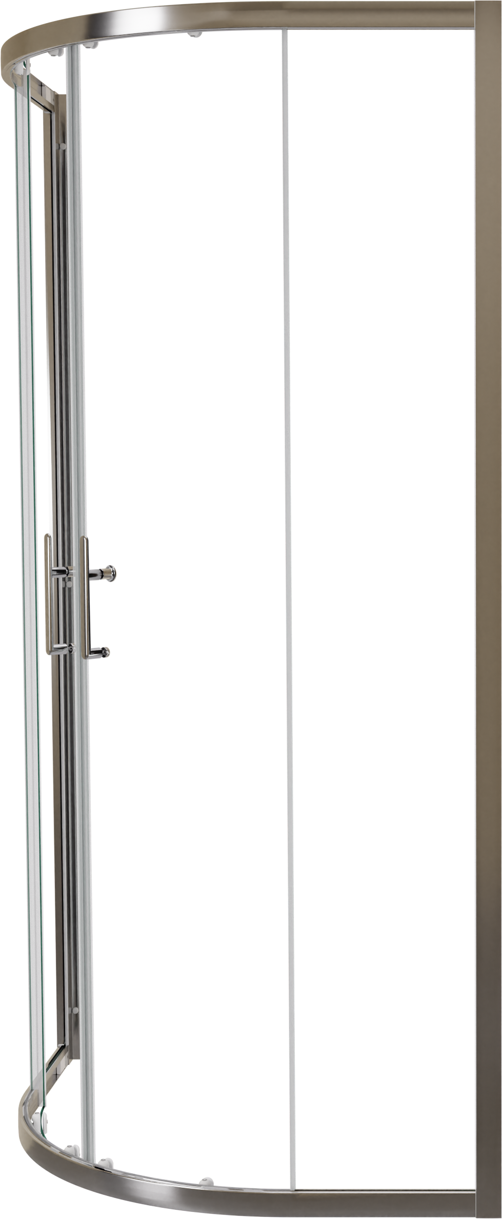 Linie Cadiz paroi d'angle avec entrée d'angle avec 2 portes coulissantes quart de rond 90 x 90 cm Verre transparent profil chrome brossé