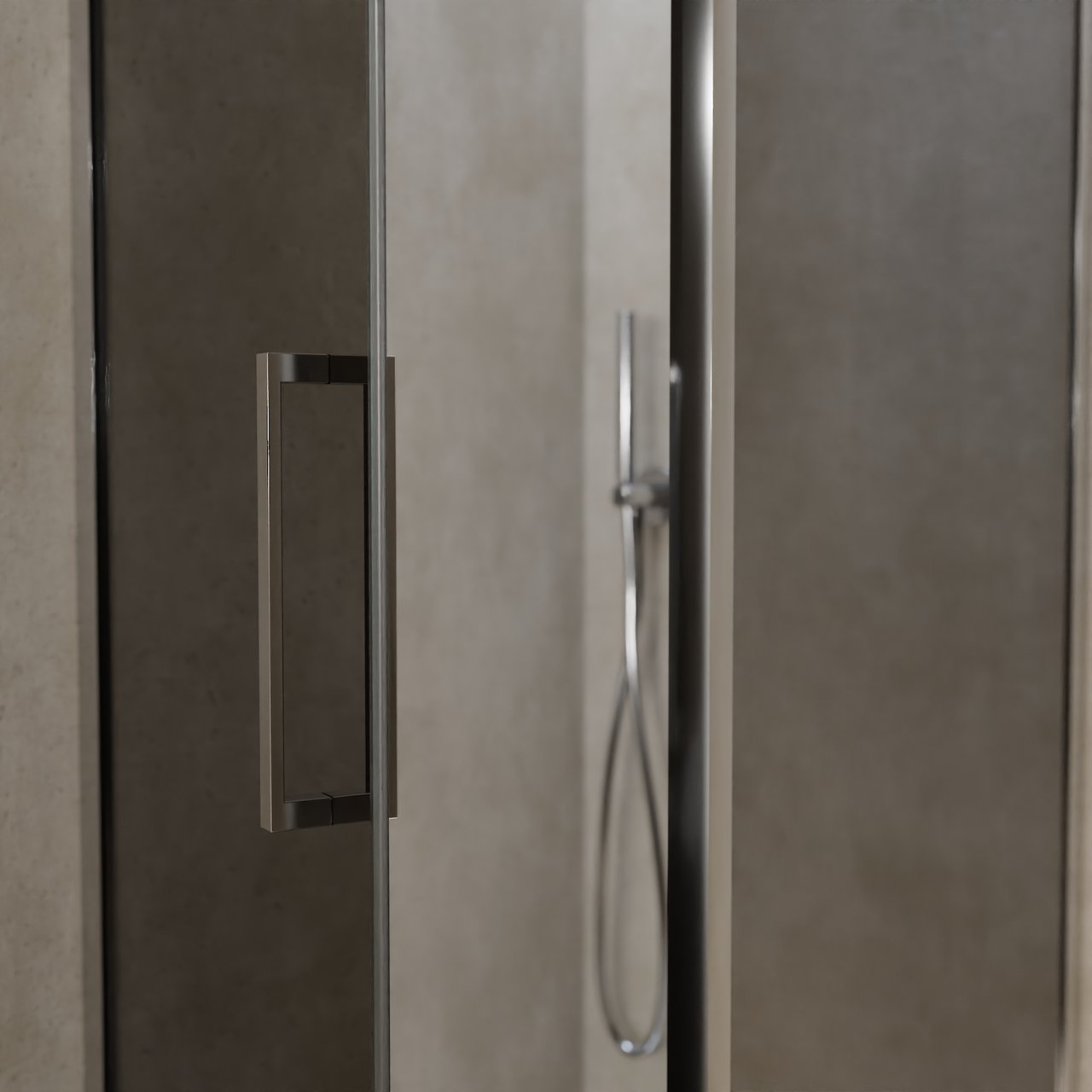 Balmani Senses Design Eckdusche: Drehtür (Links) mit fixierte Seitenwand, 90 x 90 cm, Rauchglas, Profil Chrom, inklusive Coating