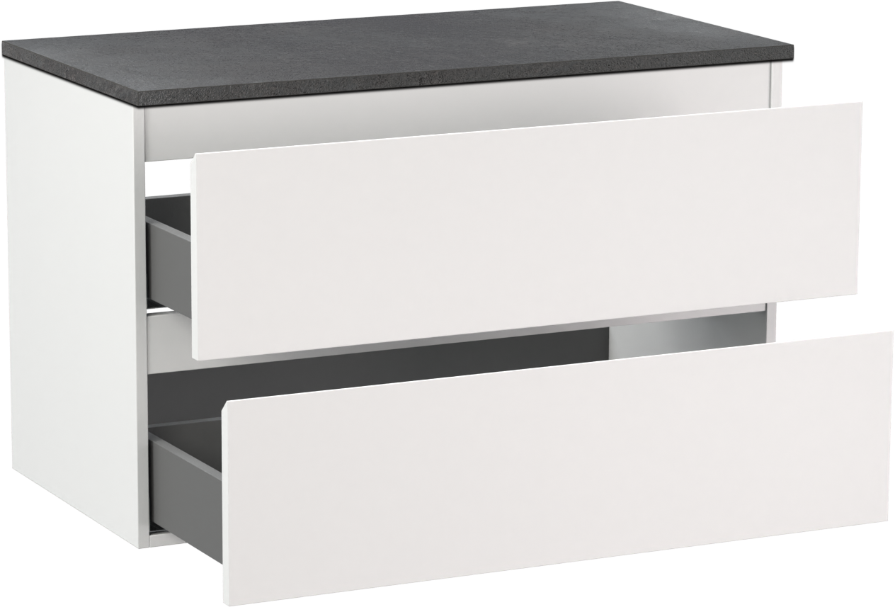 Linie Lado zwevend badkamermeubel 90 x 46 cm mat wit met Lado enkel tablet in melamine leisteen grijs