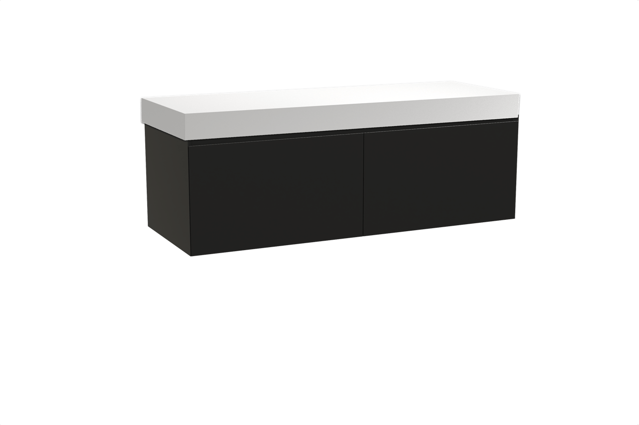 Balmani Idra zwevend badmeubel 150 x 55 cm mat zwart met Dominus enkel of dubbel wastafelblad in solid surface mat wit