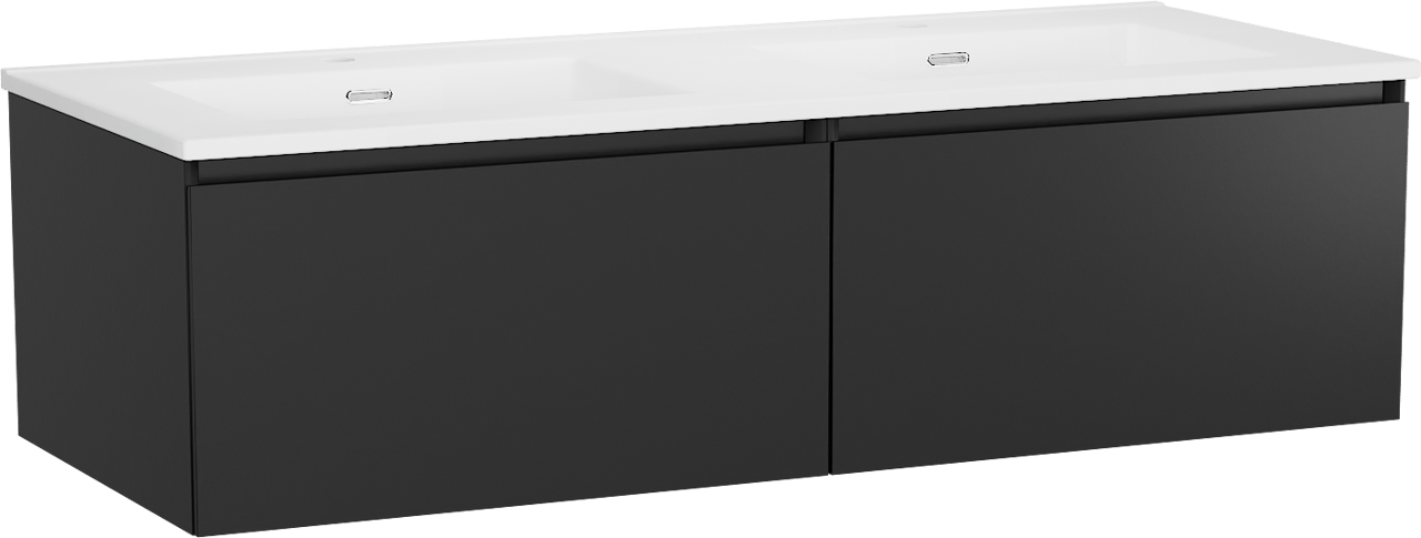 Storke Edge meuble salle de bains suspendu 130 x 52 cm noir mat avec Kera double vasque en porcelaine blanc mat, bondes incluses