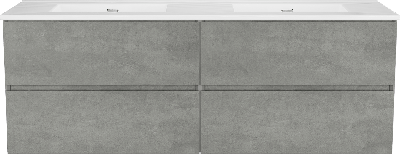 Storke Edge meuble salle de bains suspendu 150 x 52 cm béton gris foncé avec Kera double vasque en porcelaine blanc brillant, bondes incluses