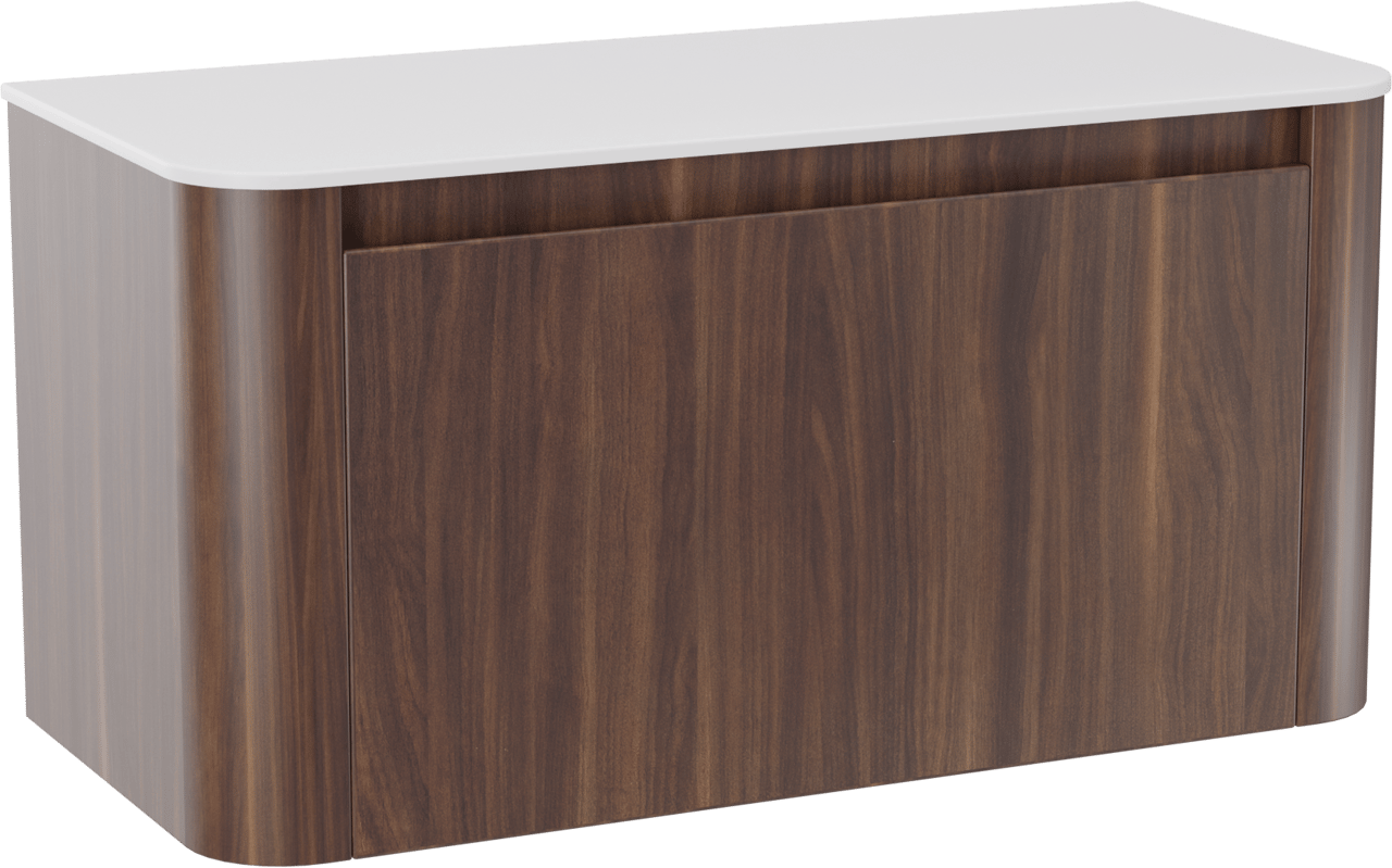 Storke Soft meuble salle de bains suspendu 100 x 46 cm noyer avec Tavola Soft tablette simple en Solid Surface blanc mat