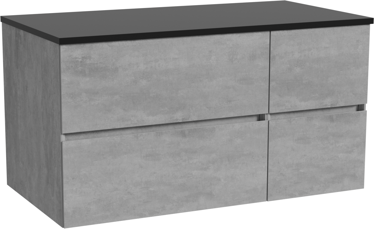 Storke Edge hängendes Möbelstück Set: 100 x 52 cm, Beton dunkelgrau, mit Panton Einzel Waschtischplatte, Pulverbeschichtetes MDF Schwarz matt