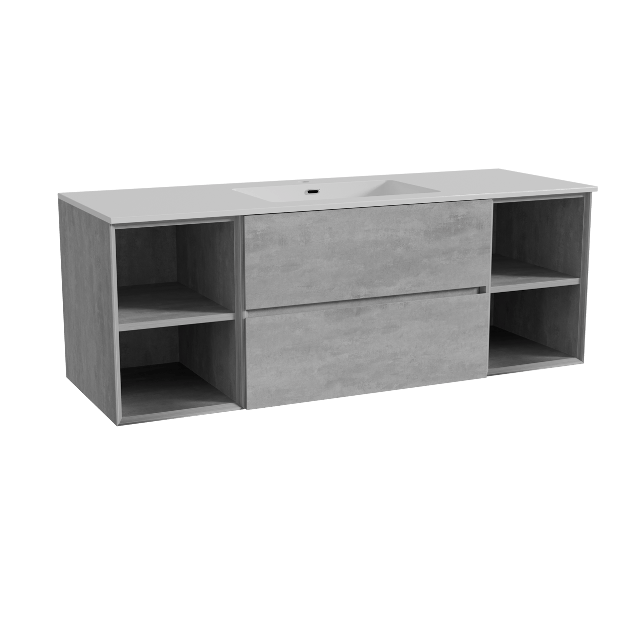 Storke Edge meuble salle de bains suspendu 145 x 52 cm béton gris foncé avec Diva plan simple en marbre composite blanc brillant