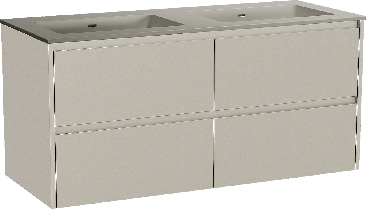 Storke Seda zwevend badmeubel 130 x 52 cm zijdegrijs met Diva dubbele wastafel in top solid zijdegrijs