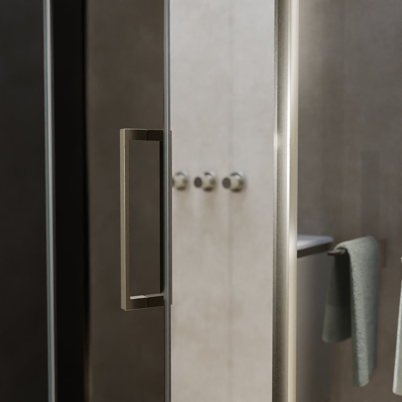 Balmani Senses Design Eckdusche: Drehtür (Links) mit fixierte Seitenwand, 140 x 90 cm, Rauchglas, Profil Brushed CoolMetal