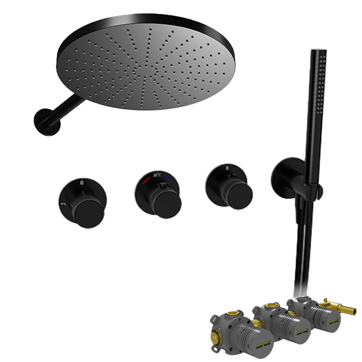 Blaufoss Pavilion robinet thermostatique Set de douche pluie encastré avec douche de tête Ø30cm Noir Mat