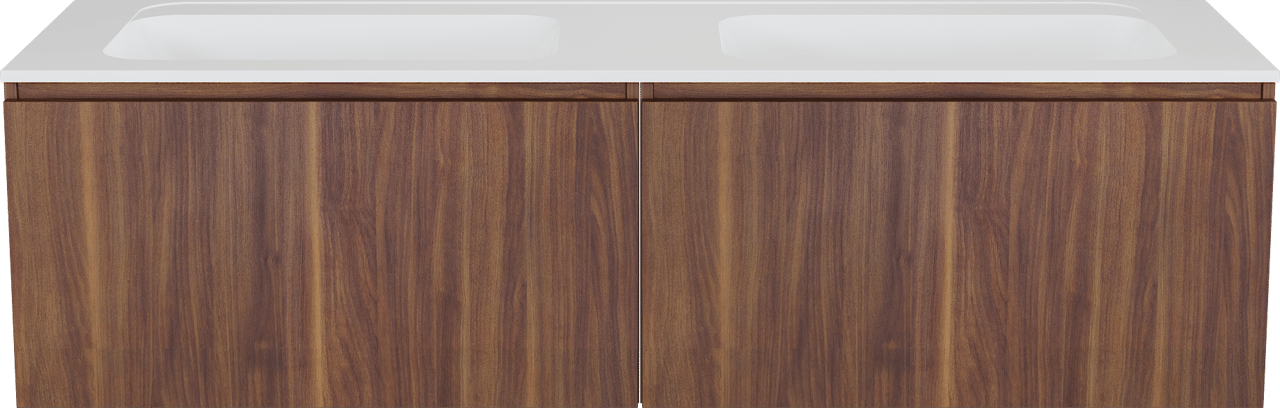 Balmani Sfera meuble salle de bains suspendu 180 x 55 cm noyer américain avec Tablo Strada double vasque en marbre composite blanc brillant