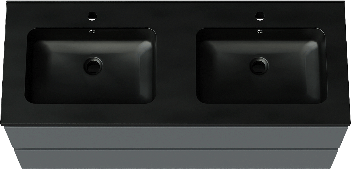 Linie Lado meuble salle de bains suspendu 120 x 46 cm bleu anthracite avec Vano double vasque en marbre composite noir mat