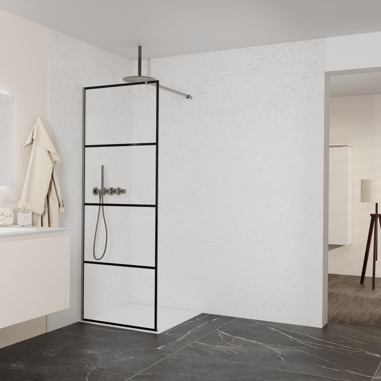 Balmani Modular douche à l'italienne: 80 x 200 cm, Lined, Profil Brushed GunMetal