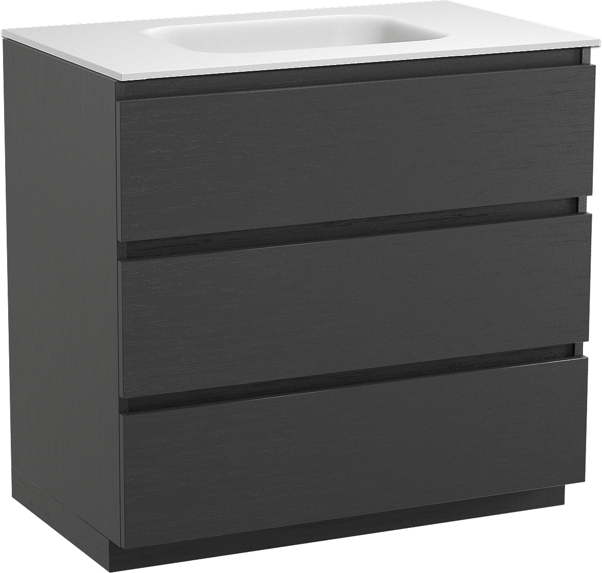 Balmani Lucida staand badmeubel 90 x 55 cm zwart eiken met Tablo Arcato enkele wastafel in solid surface mat wit