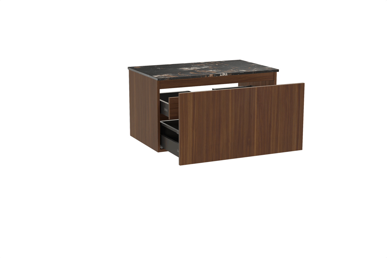 Balmani Sfera meuble salle de bains suspendu 90 x 55 cm noyer américain avec Stretto tablette simple en marbre portoro gold