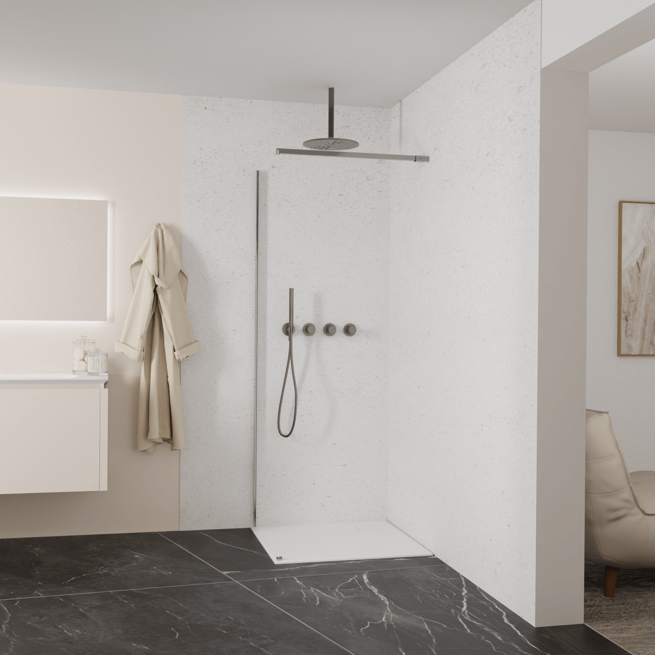 Balmani Modular Walk-In Dusche: 80 x 200 cm, Klarglas, inklusive Coating, Profil Brushed GunMetal