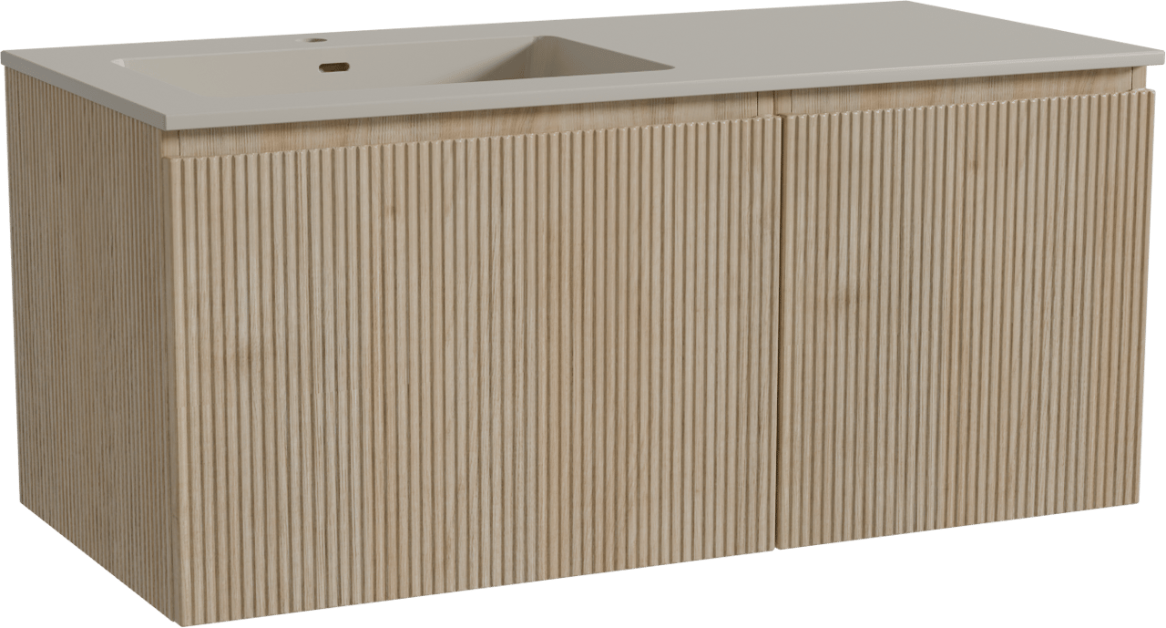 Storke Ribs hängendes Möbelstück Set: 110 x 52 cm, Rohe Eiche, mit Diva Waschtisch links, Top Solid, Seidengrau, Vertikale symmetrische gerade Rippe