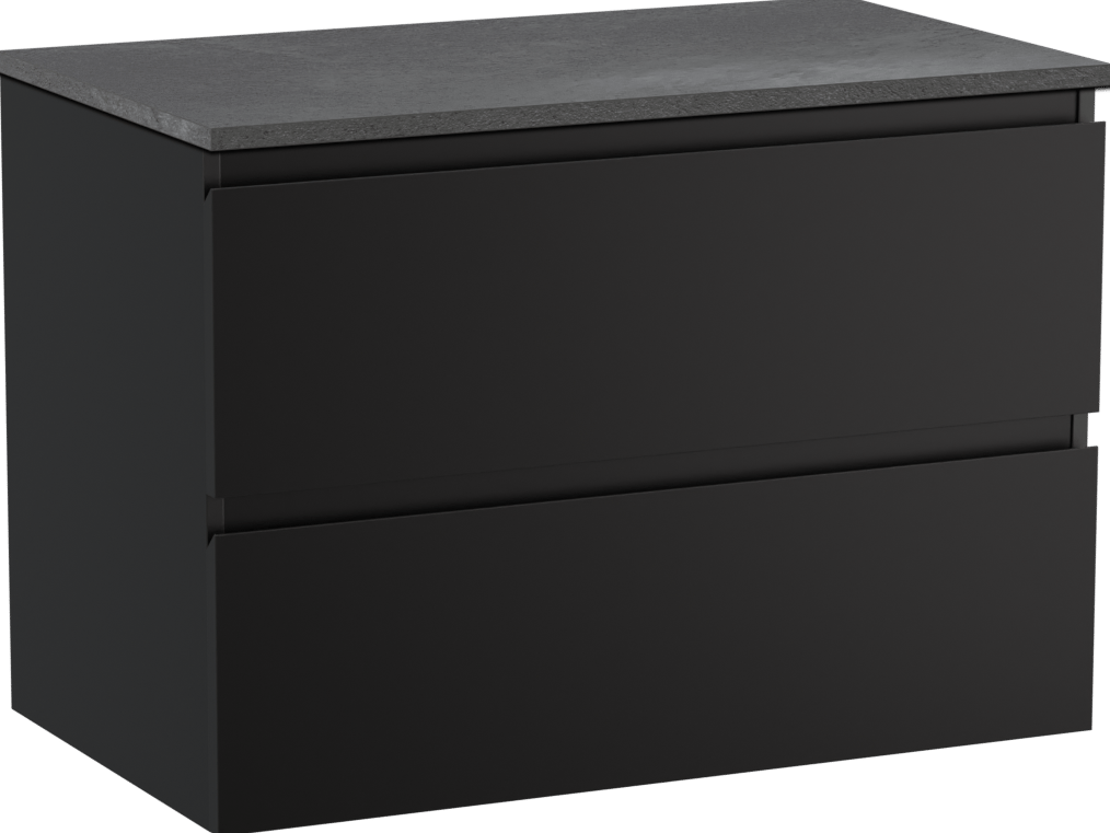 Linie Lado zwevend badmeubel 80 x 46 cm mat zwart met Lado enkel wastafelblad in melamine grijze leisteen