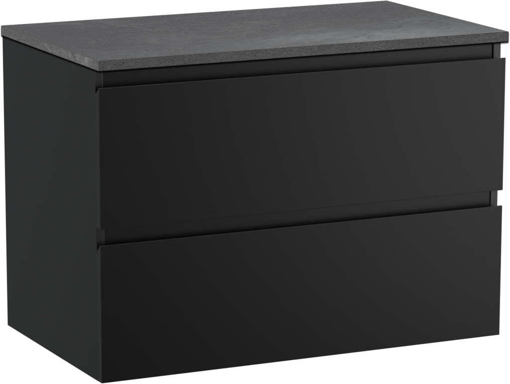 Linie Lado meuble salle de bains suspendu 80 x 46 cm noir mat avec Lado tablette simple en mélaminé ardoise gris