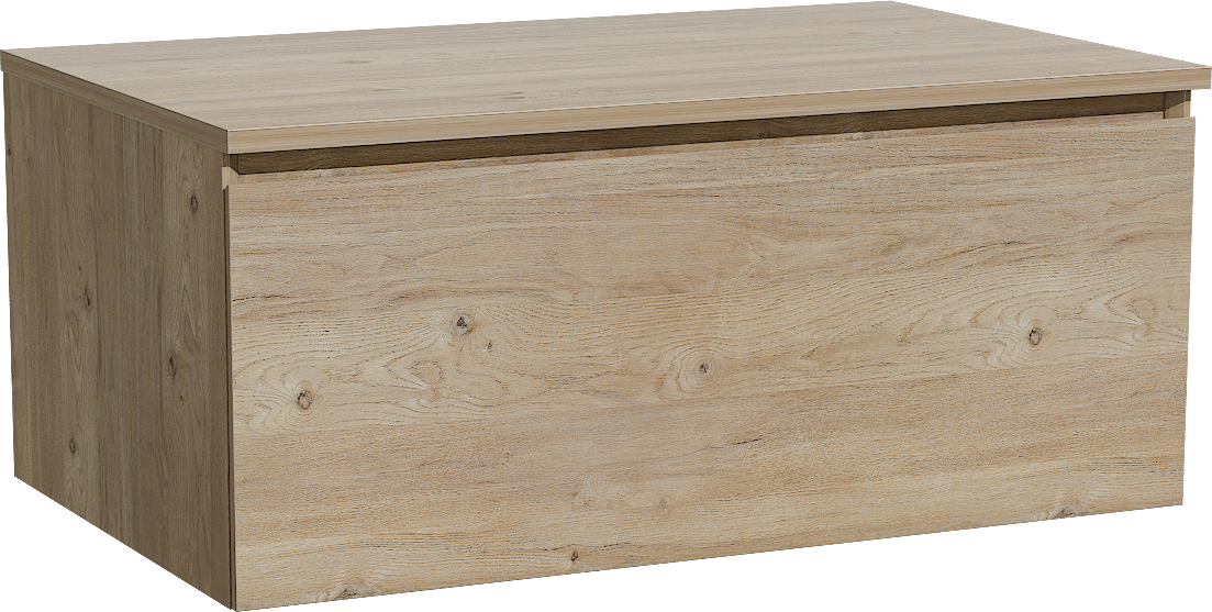 Storke Edge zwevend badmeubel 85 x 52 cm ruw eiken met Panton enkel wastafelblad in melamine ruw eiken