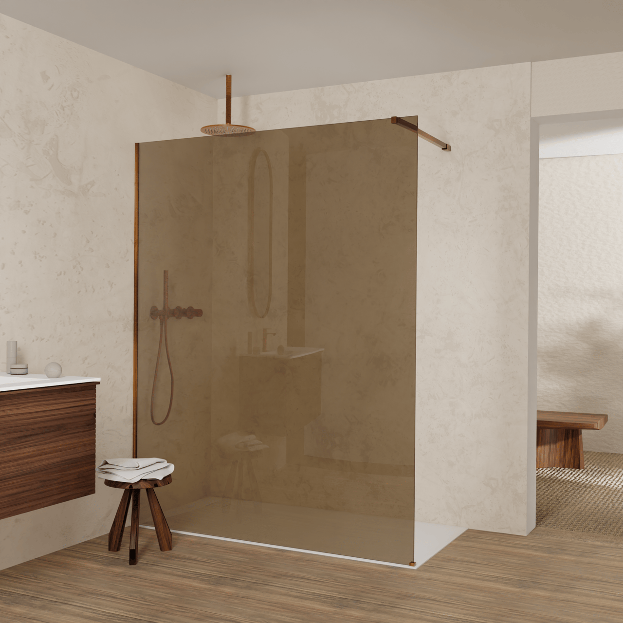 Balmani Modular douche à l'italienne: 160 x 200 cm, Verre bronze, Profil Brushed Rosegold