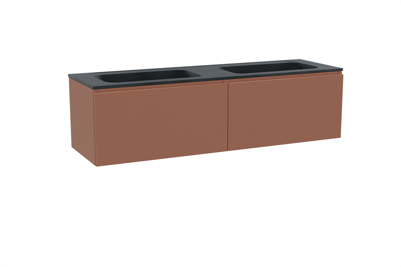 Balmani Sfera hängendes Möbelstück Set: 180 x 55 cm, Cotto, mit Tablo Strada Doppelwaschtisch, Marmorkomposit Schwarz matt