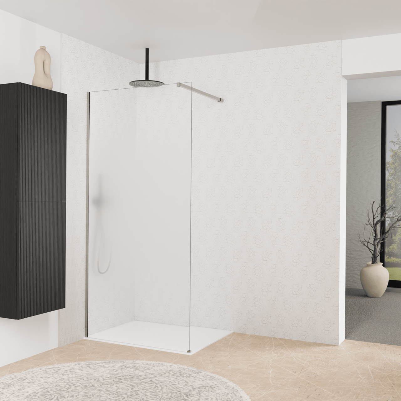 Balmani Modular douche à l'italienne: 100 x 200 cm, Permafrost, avec coating, Profil Brushed Inox