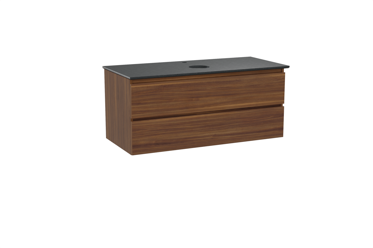 Balmani Lucida meuble salle de bains suspendu 120 x 55 cm noyer américain avec Facetta tablette simple en granit noir