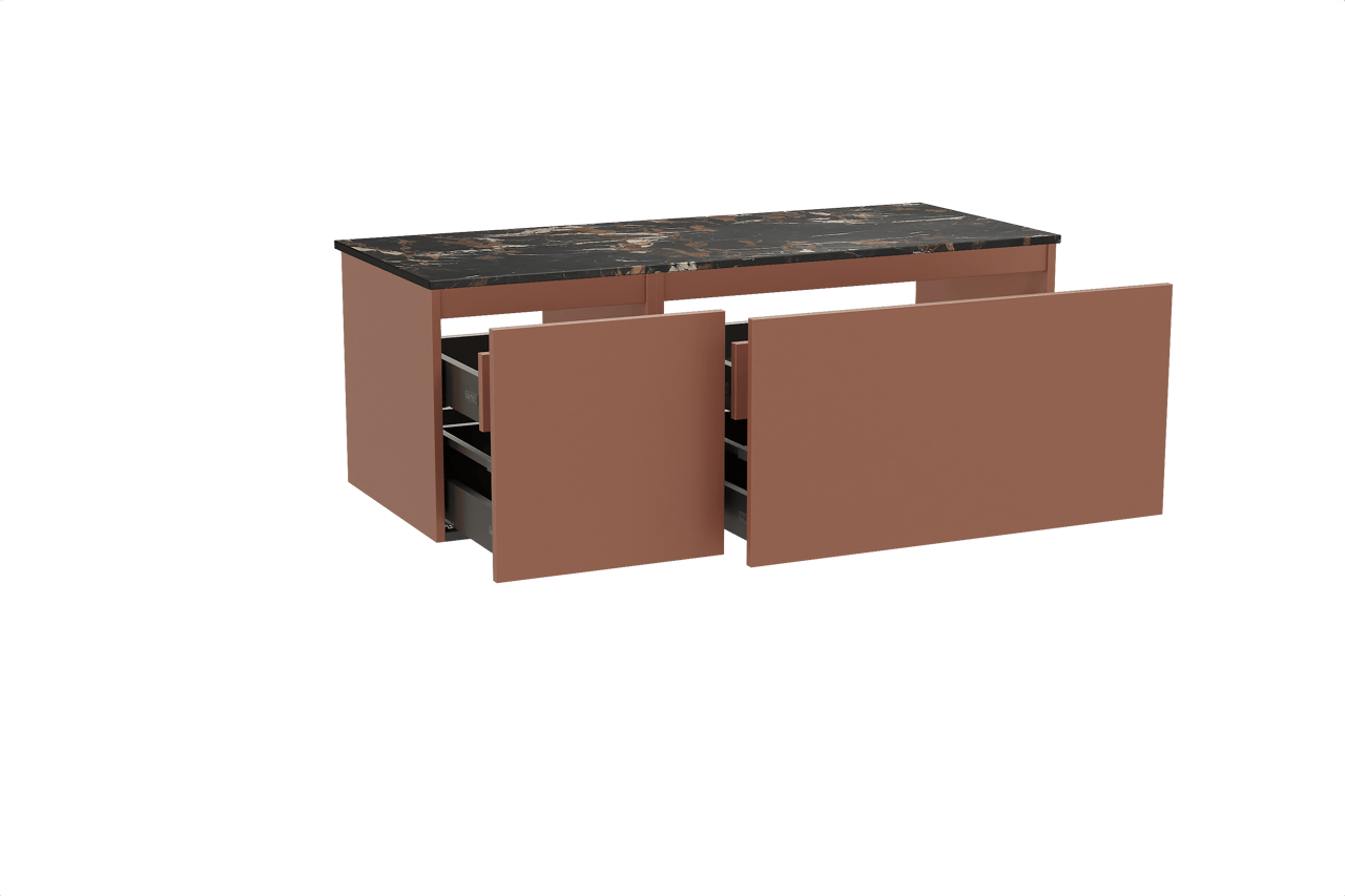 Balmani Sfera hängendes Möbelstück Set: 135 x 55 cm, Cotto, mit Stretto Einzel- oder Doppel Waschtischplatte, Marmor Portoro Gold