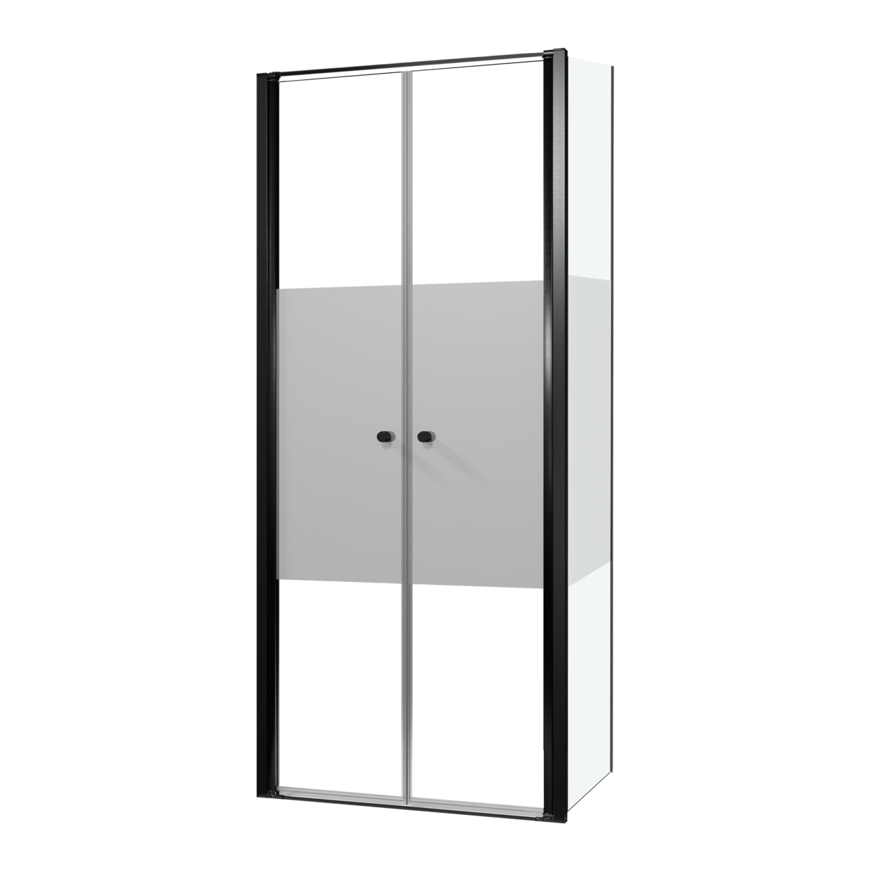 Luca Varess Kuresa coin-douche porte battante avec paroi latérale fixe 90 x 80 x 200 cm verre transparent avec bande matte et profil noir mat