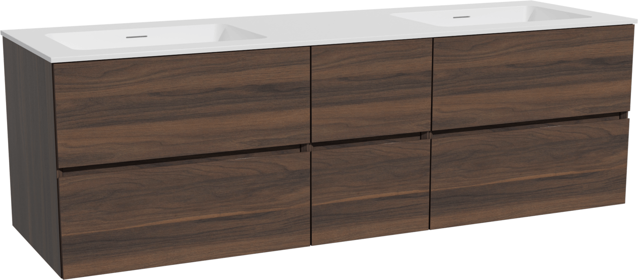 Storke Edge meuble salle de bains suspendu 165 x 52 cm noyer avec Mata double vasque en solid surface blanc mat