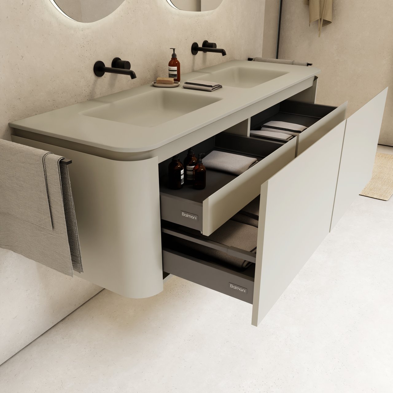 Balmani Moon meuble sous-lavabo suspendu 160 x 55 cm soie grise 4 tiroirs