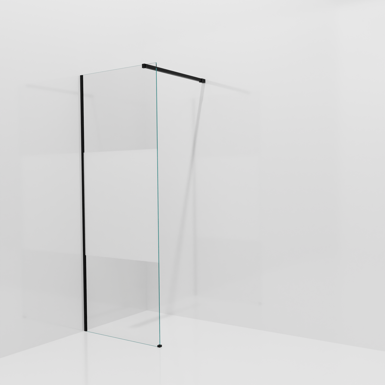 Balmani Modular douche à l'italienne: 80 x 200 cm, Verre transparent avec bande mate, Profil Noir mat