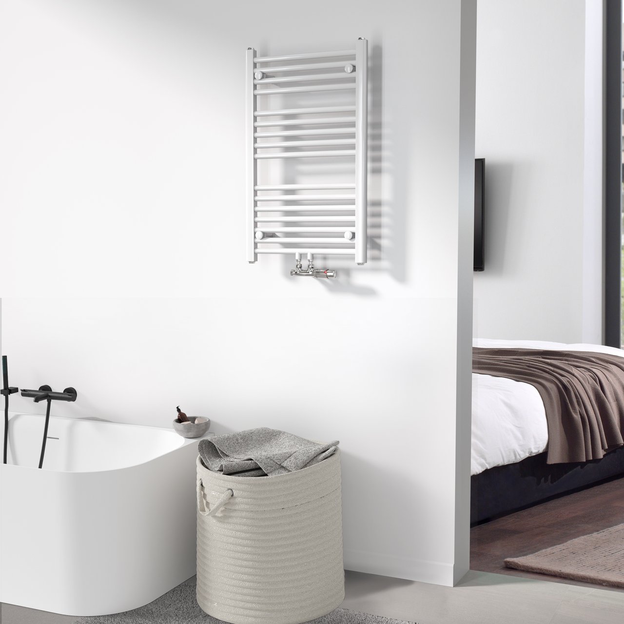 Vipera Kanza sèche-serviettes simple 50 x 80 cm chauffage central Blanc Brillant raccordements latéral et central possibles 448W