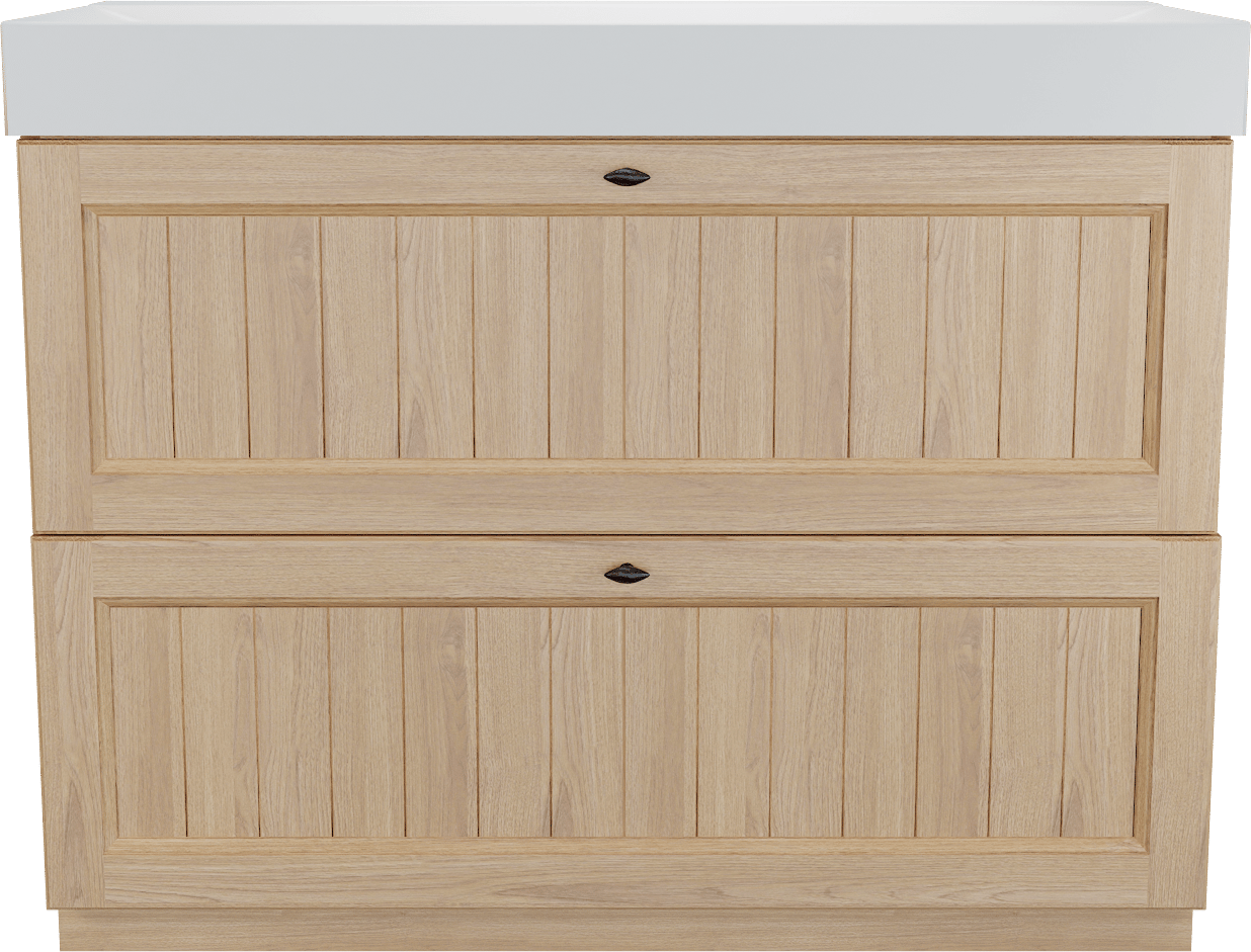 Balmani Lemon staand badmeubel 120 x 55 cm, fineer naturel eiken met Wave enkele wastafel voor 2 kraangaten in mat wit