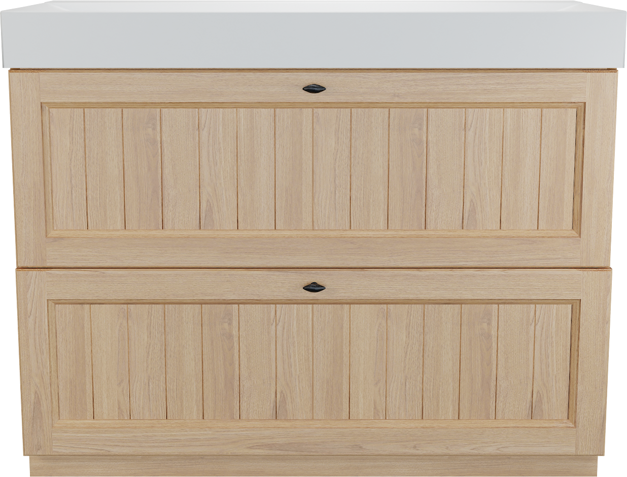 Balmani Lemon staand badkamermeubel 120 x 55 cm, fineer natuur eik met Wave enkele wastafel voor 2 kraangaten in mat wit