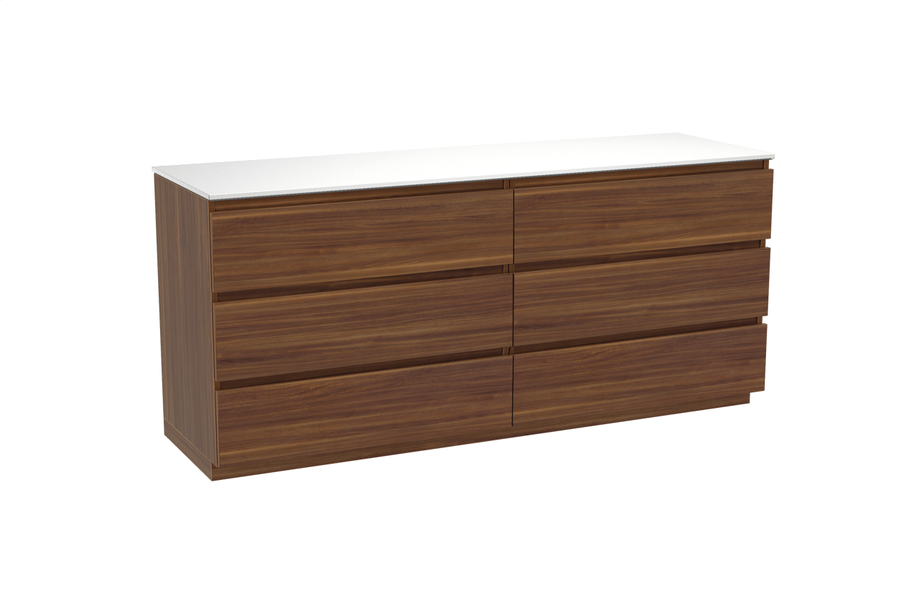 Balmani Lucida staand badkamermeubel 180 x 55 cm amerikaanse notelaar met Stretto enkel of dubbel tablet in solid surface mat wit