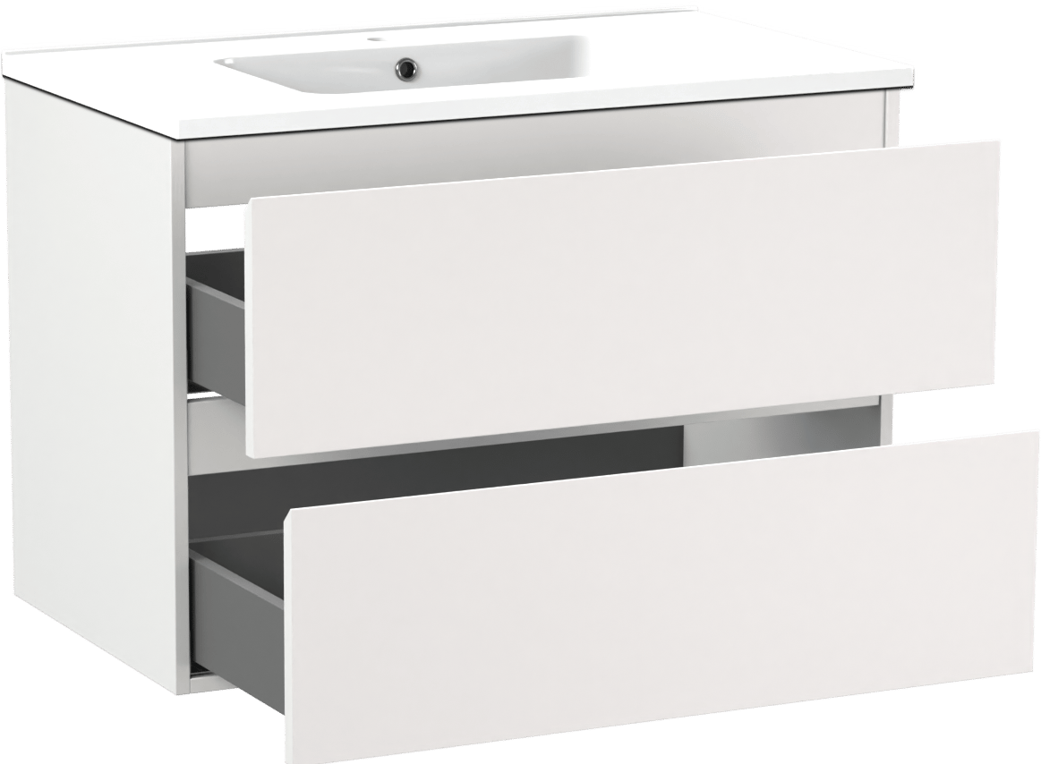 Linie Lado zwevend badmeubel 80 x 46 cm mat wit met Vano enkele wastafel in composietmarmer hoogglans wit