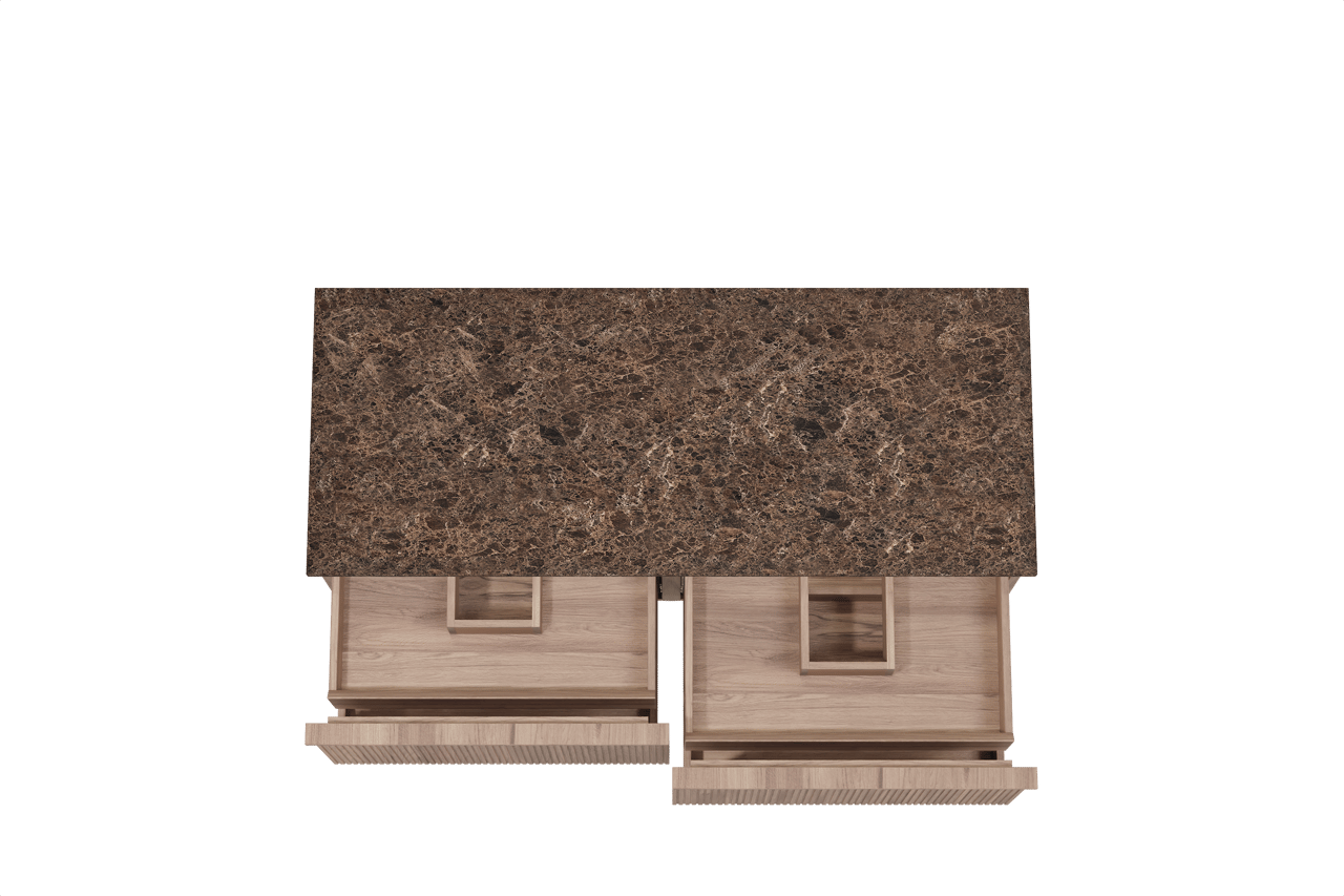 Balmani Forma meuble salle de bains suspendu 135 x 55 cm teck avec Stretto tablette simple ou double en marbre dark emperador, Nervure droite symétrique verticale