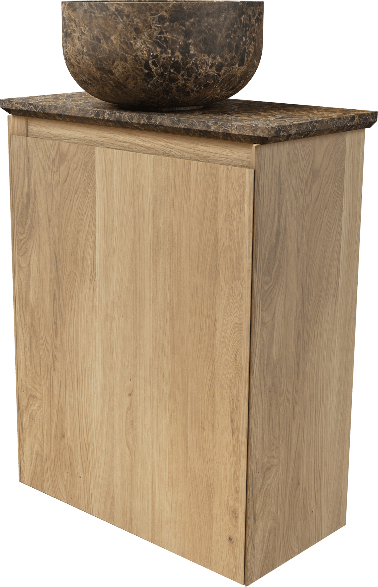 Balmani Mitra zwevend toiletmeubel 42 x 21 cm natuur eik met Facetta tablet en Bowl waskom in Dark Emperador marmer