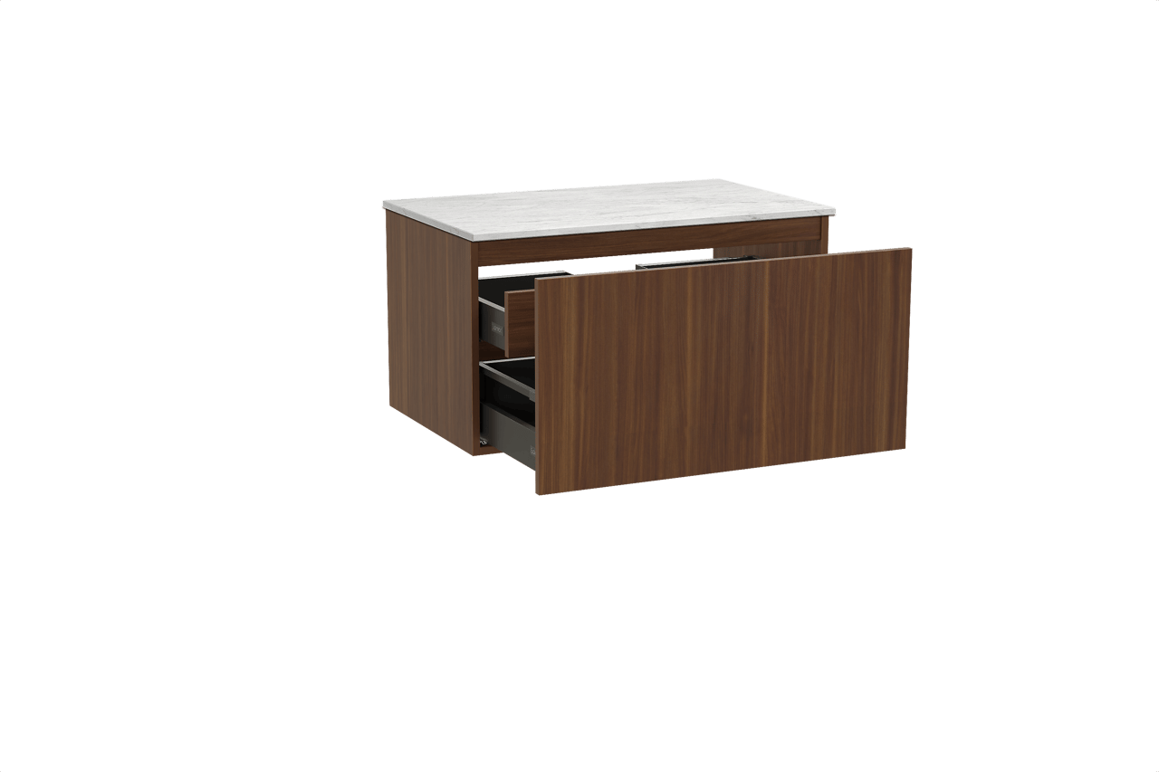 Balmani Sfera zwevend badkamermeubel 90 x 55 cm amerikaanse notelaar met Stretto enkel tablet in marmer carrara