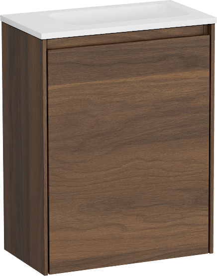 Storke Edge zwevend toiletmeubel 40 x 22 cm Notelaar met Fina wastafel in mat witte Solid Surface