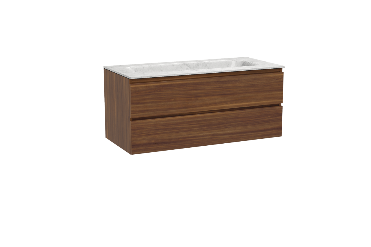 Balmani Lucida meuble salle de bains suspendu 120 x 55 cm noyer américain avec Tablo Arcato plan simple en marbre carrare