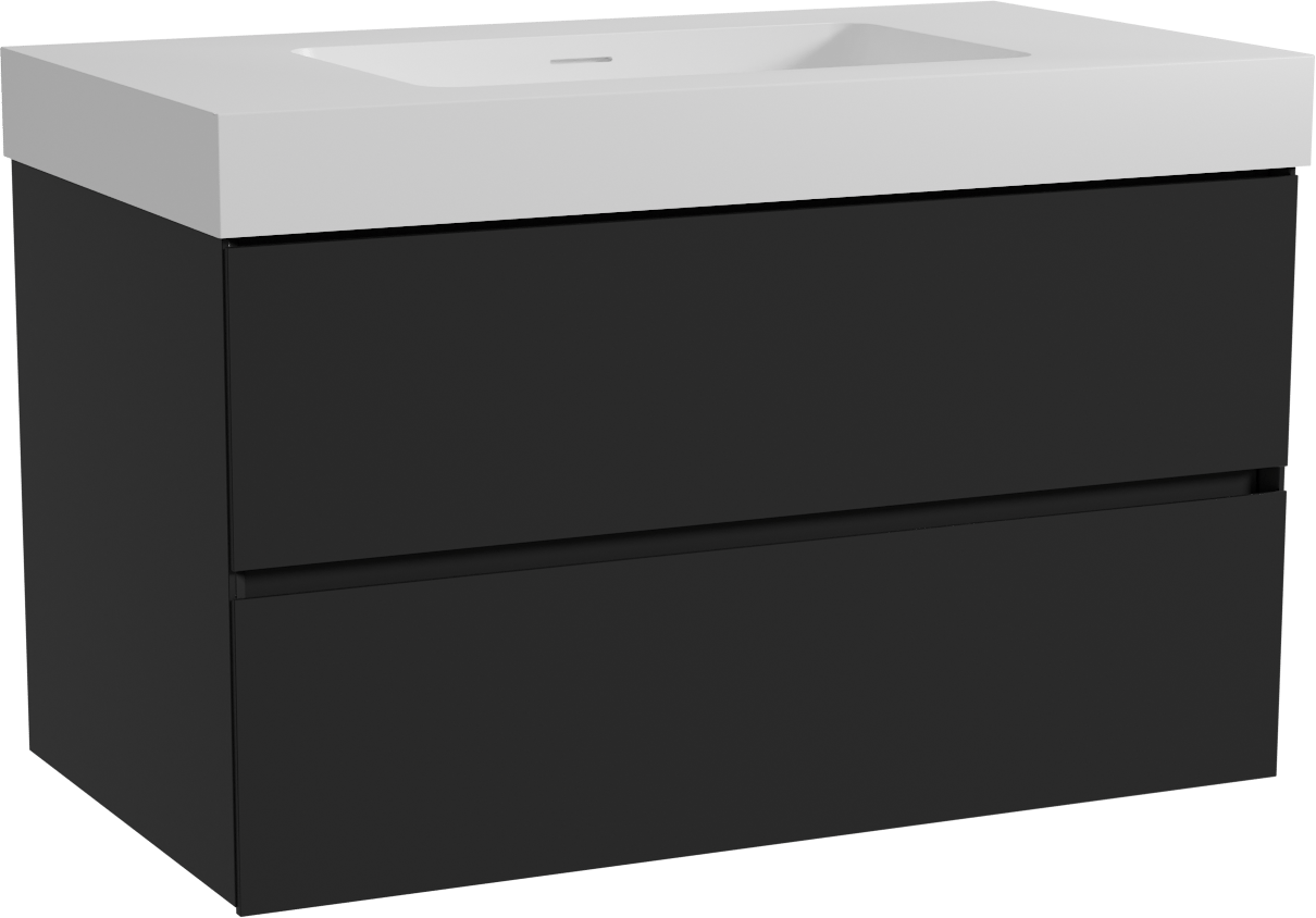 Storke Edge zwevend badmeubel 95 x 52 cm mat zwart met Mata High enkele wastafel in solid surface mat wit