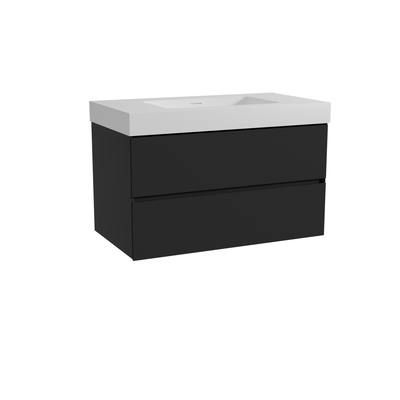 Storke Edge meuble salle de bains suspendu 95 x 52 cm noir mat avec Mata High plan simple en solid surface blanc mat