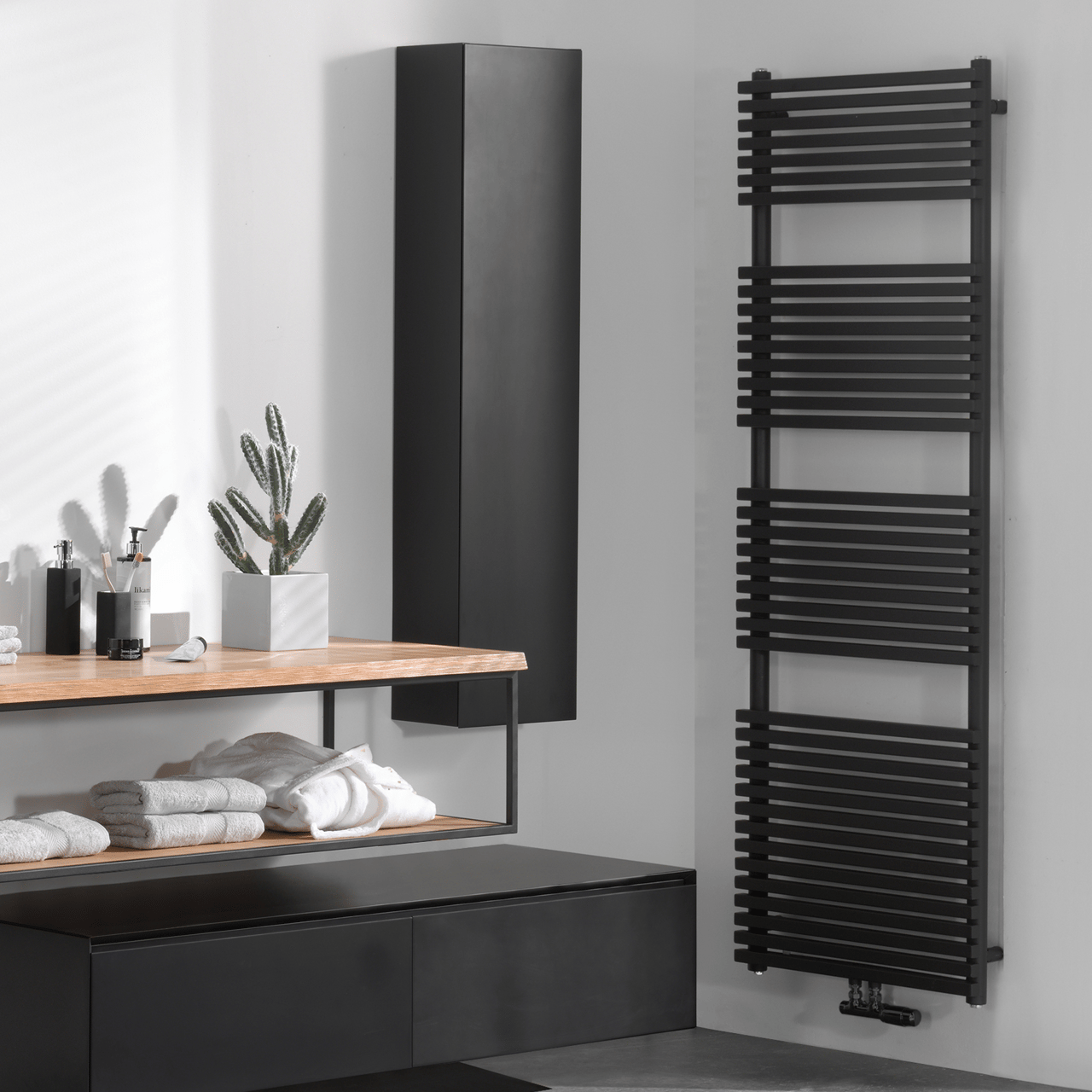 Vipera Vesuvio sèche-serviettes simple 50 x 180 cm chauffage central noir mat raccordement latéral et central 1.232W
