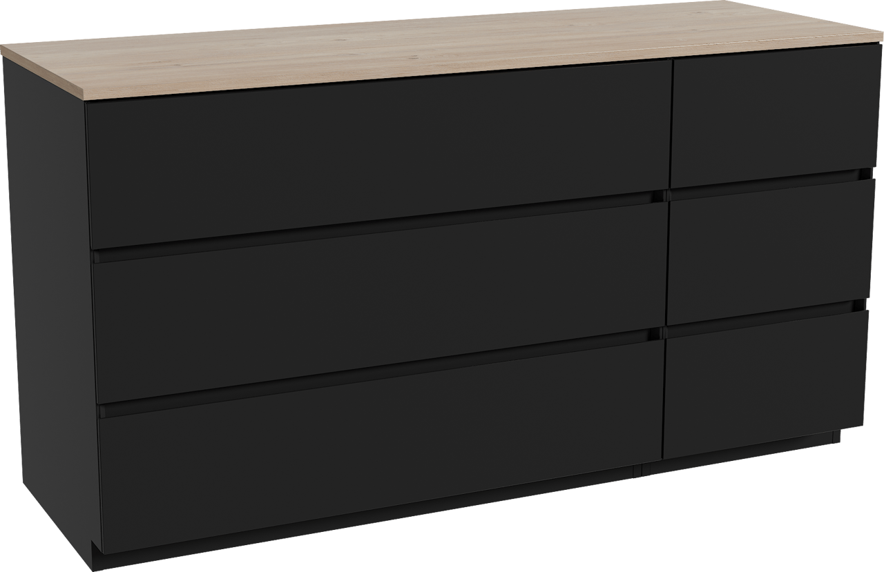 Storke Edge staand badkamermeubel 150 x 52 cm mat zwart met Panton enkel of dubbel tablet in melamine ruwe eik