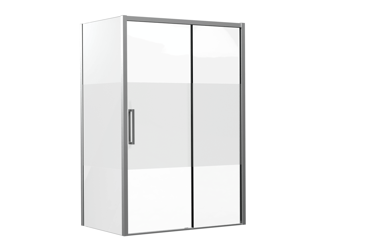 Luca Varess Senses douchehoek met rechtse schuifdeur en vaste zijwand 140 x 90 cm Helder glas met matte strook glanzend chroom profiel