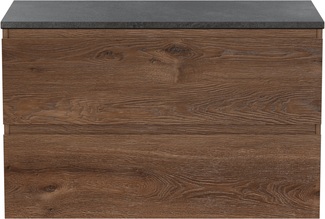 Linie Lado hängendes Möbelstück Set: 90 x 46 cm, Braune Eiche, mit Lado Einzel Waschtischplatte, Melamin Schiefergrau